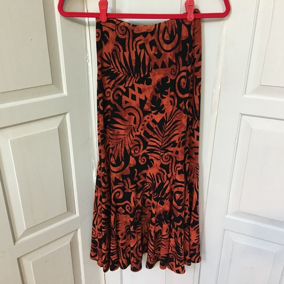 Coldwater Creek Orange & Black Tribal Skirt - Picture 1 of 13
